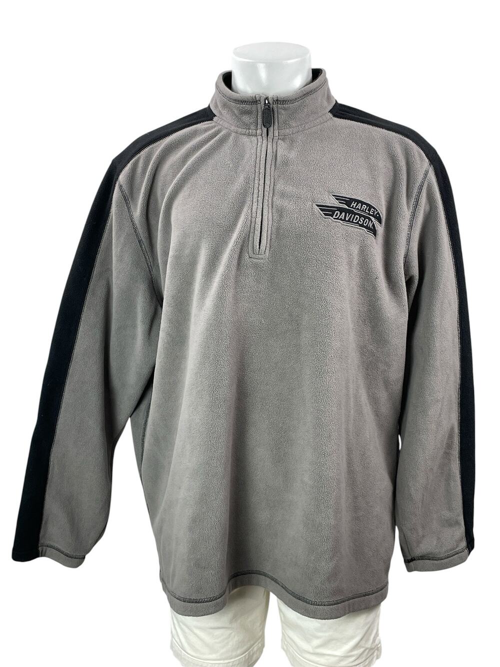 Harley Davidson Men's Gray Long Sleeve Quarter-Zip Fleece Pullover Sweater 2XL